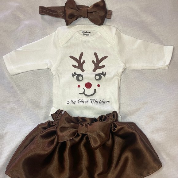 My First Christmas Satin Skirt & Custom Onesie, Sizes Preemie - 24 months